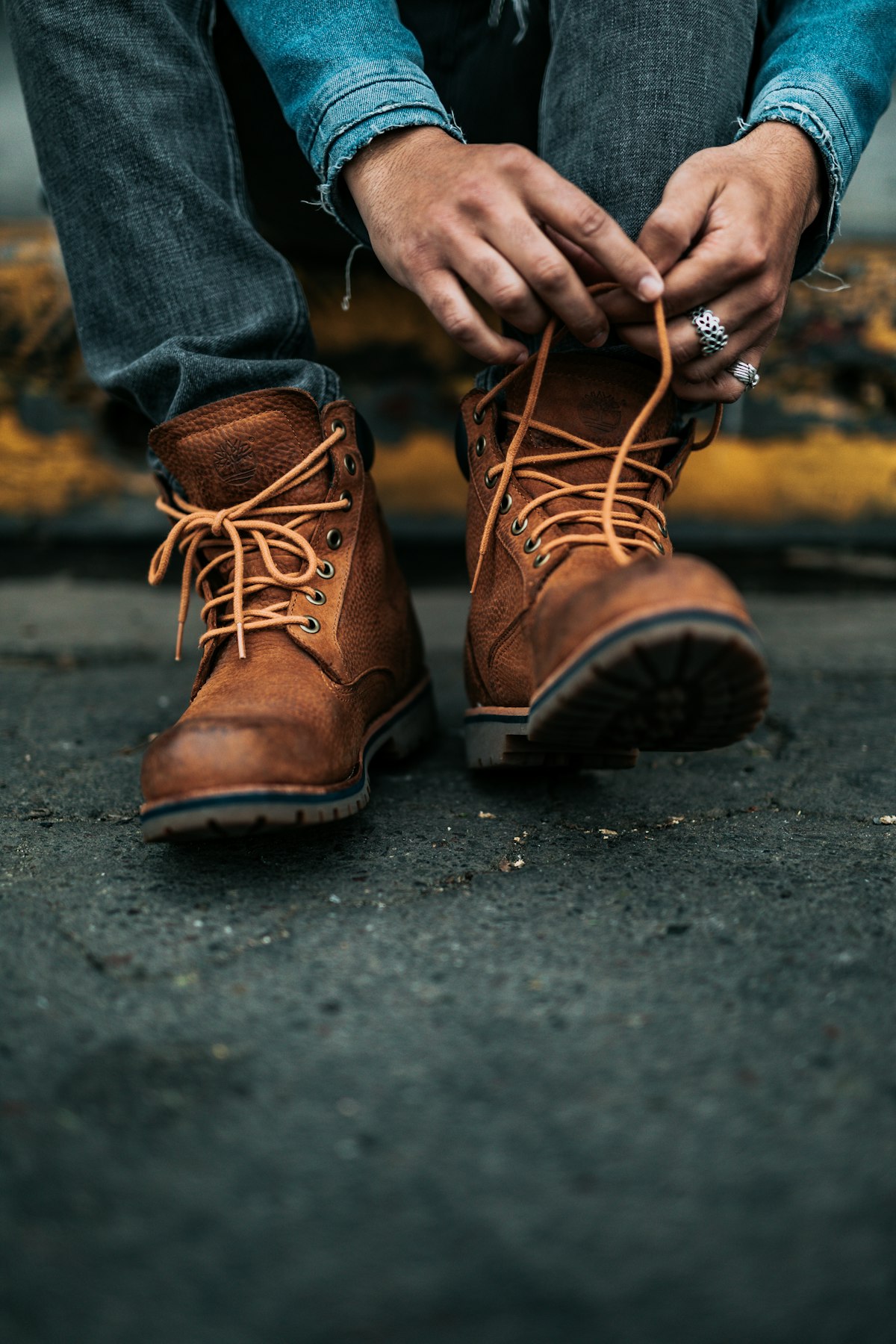 Brown leather hiking boots